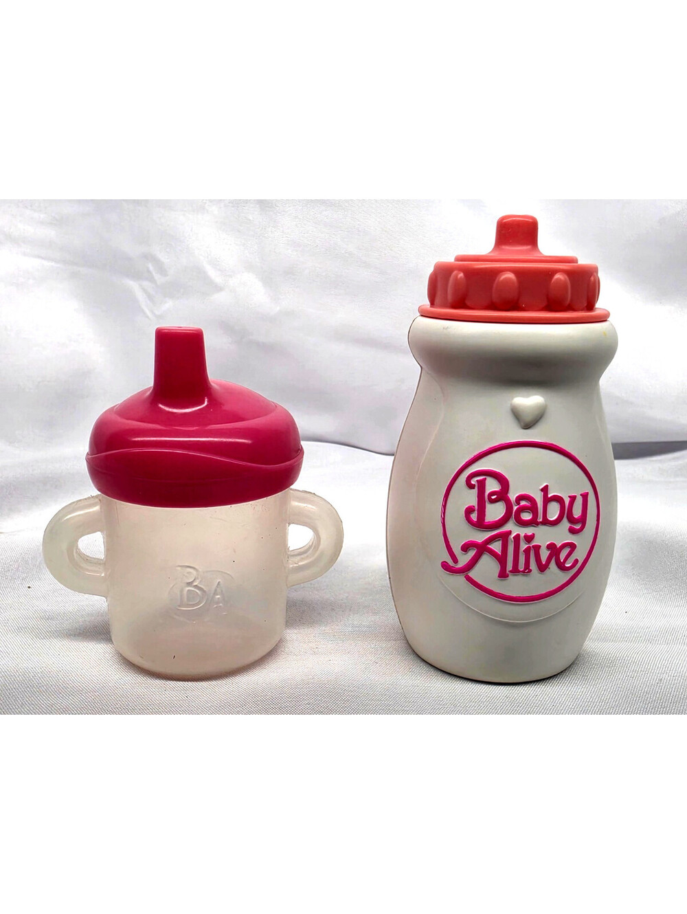 Baby Alive Doll Baby Bottles Lot of 2 Pink White has batteries sucking sounds